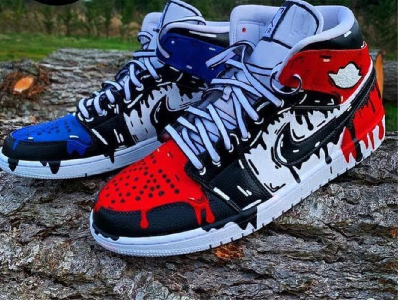 Blue Red Dripping Custom Sneakers Air Jordan 1