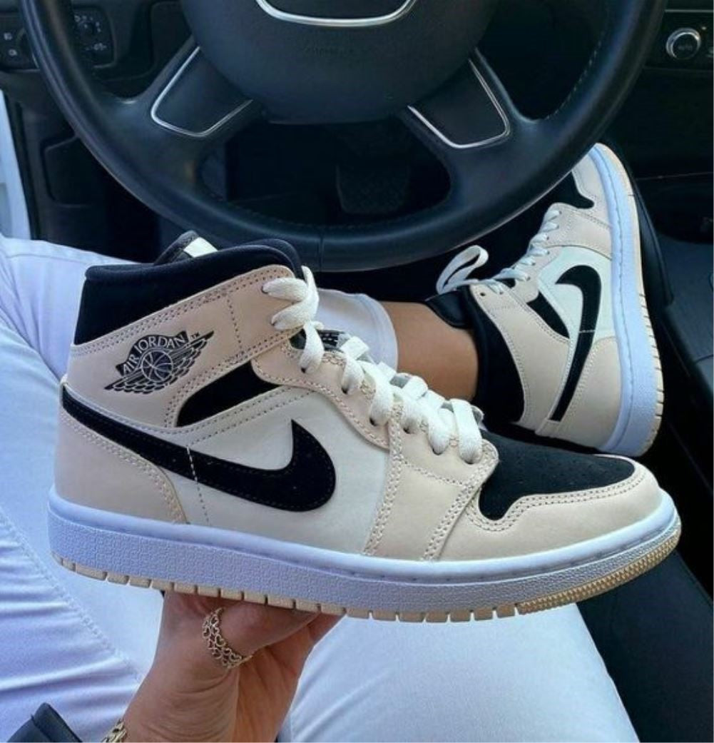 Beige Black Sneakers Custom Air Jordan 1