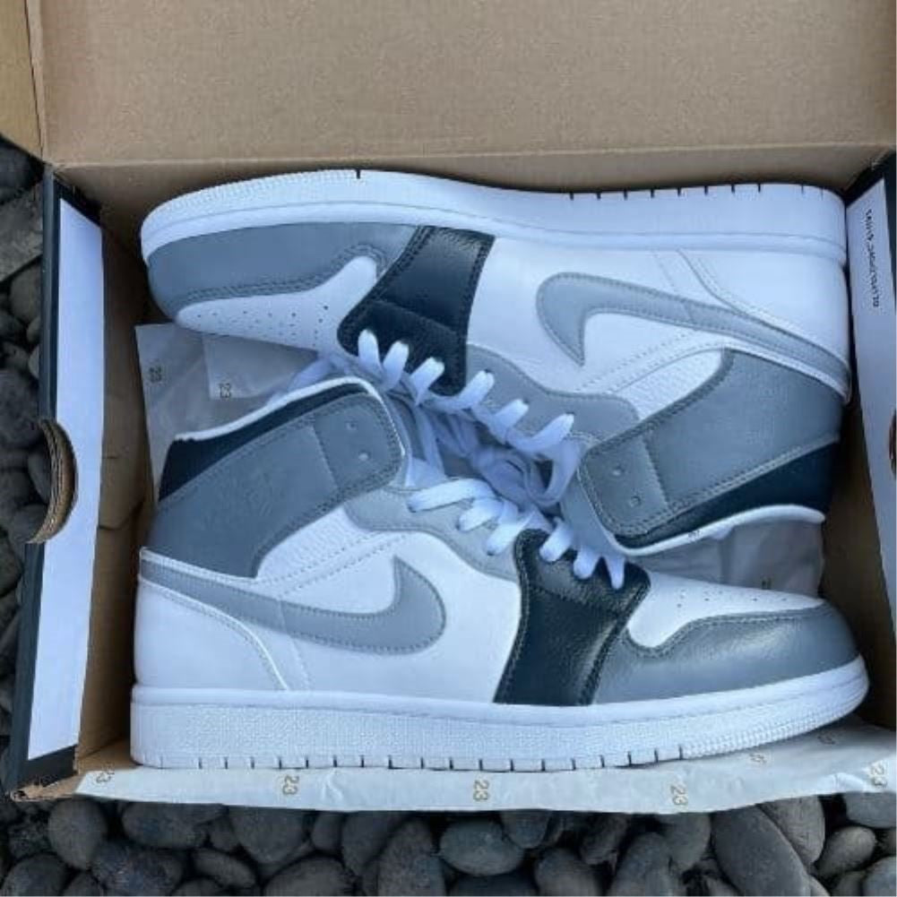 Grey Black Smooth Custom Sneakers Air Jordan 1