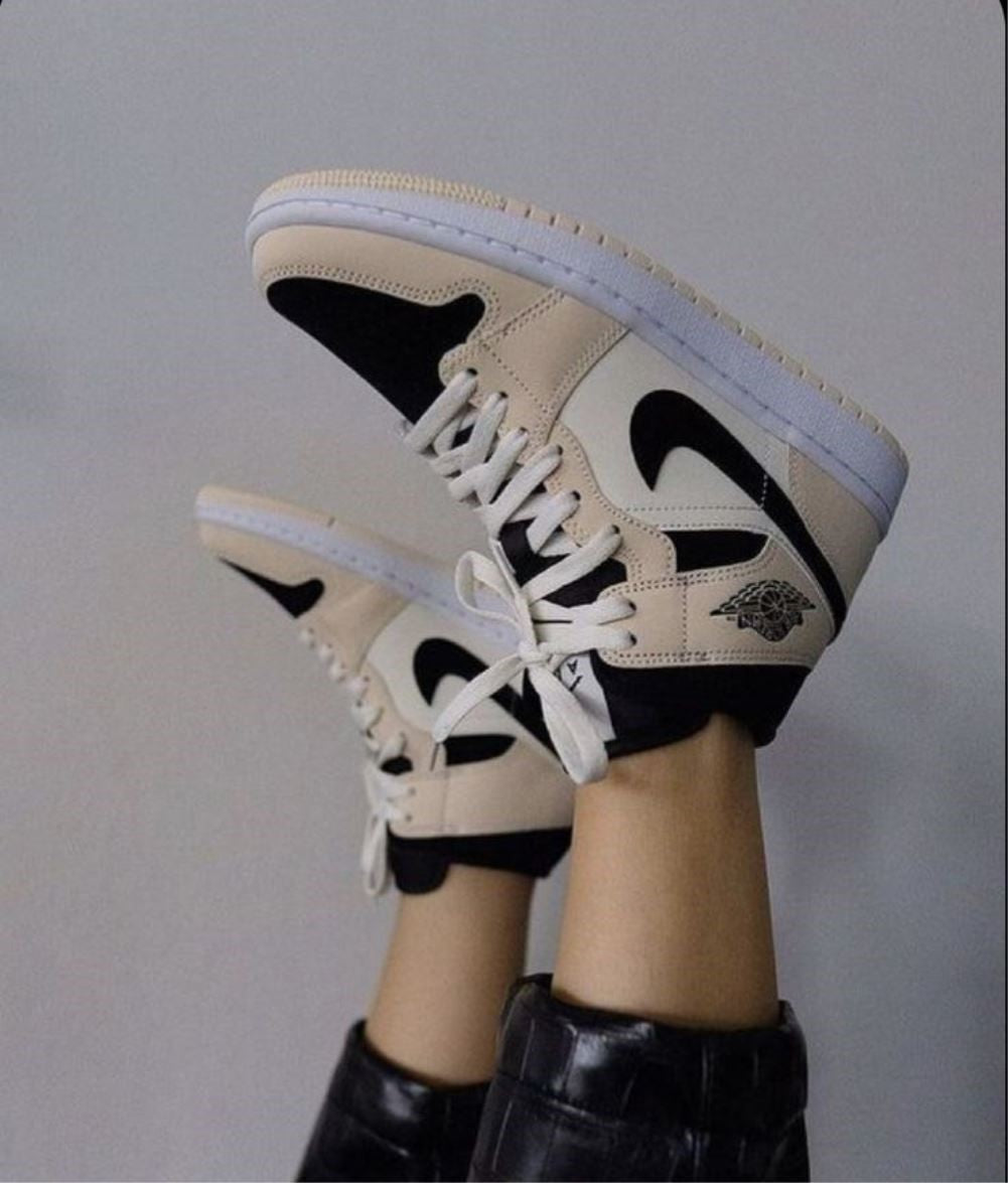 Beige Black Sneakers Custom Air Jordan 1