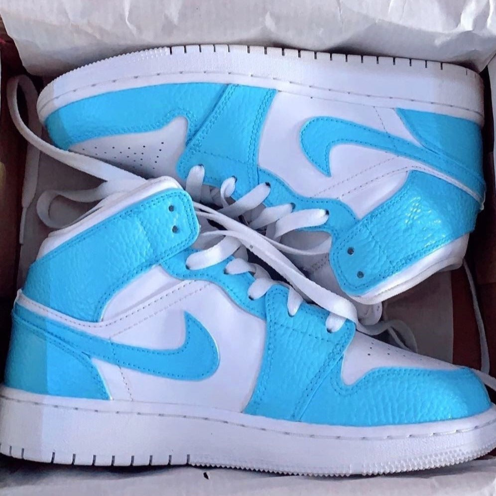 Blue Smooth Custom Sneakers Air Jordan 1