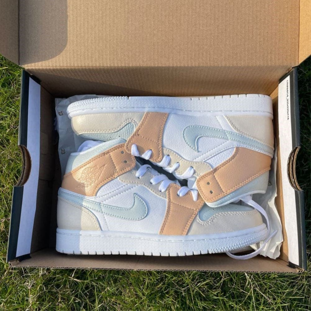 Soft Beige Blue Custom Sneakers Air Jordan 1