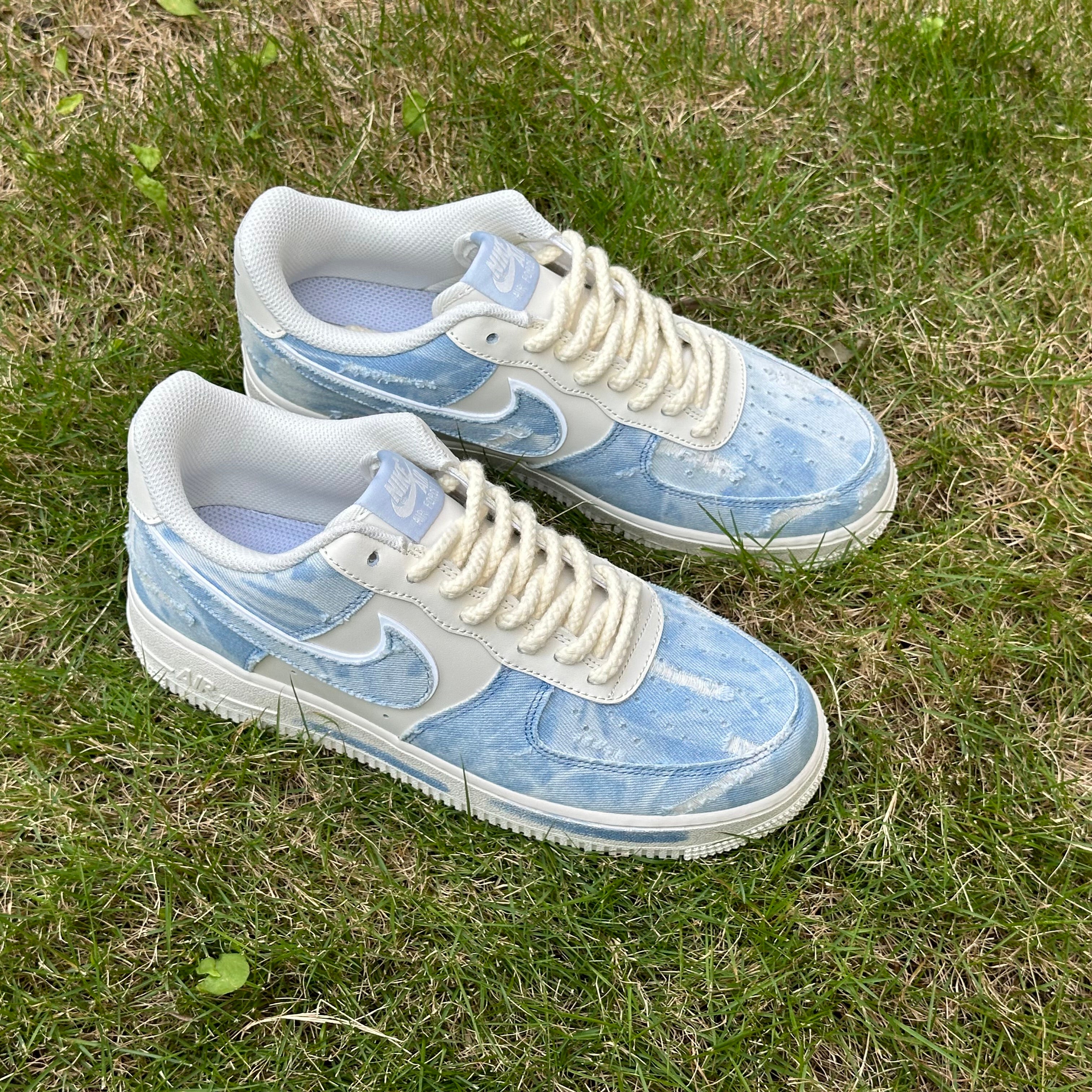 Custom Air Force 1 Blue White Denim Style