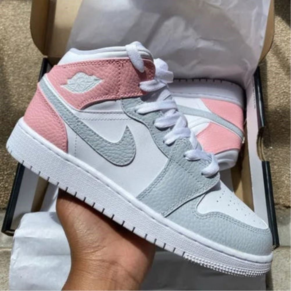 Grey Pink Custom Sneakers Air Jordan 1