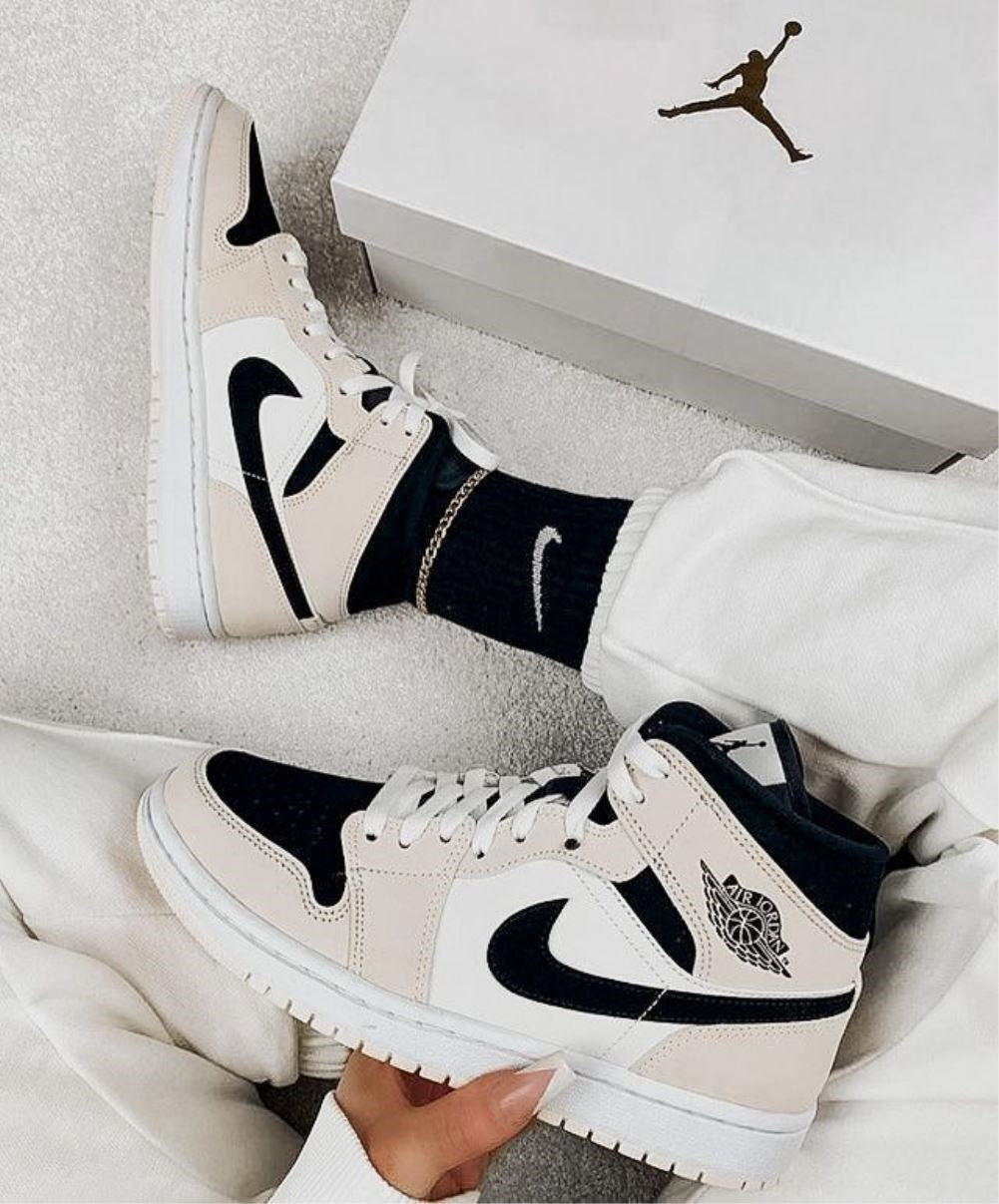 Beige Black Sneakers Custom Air Jordan 1