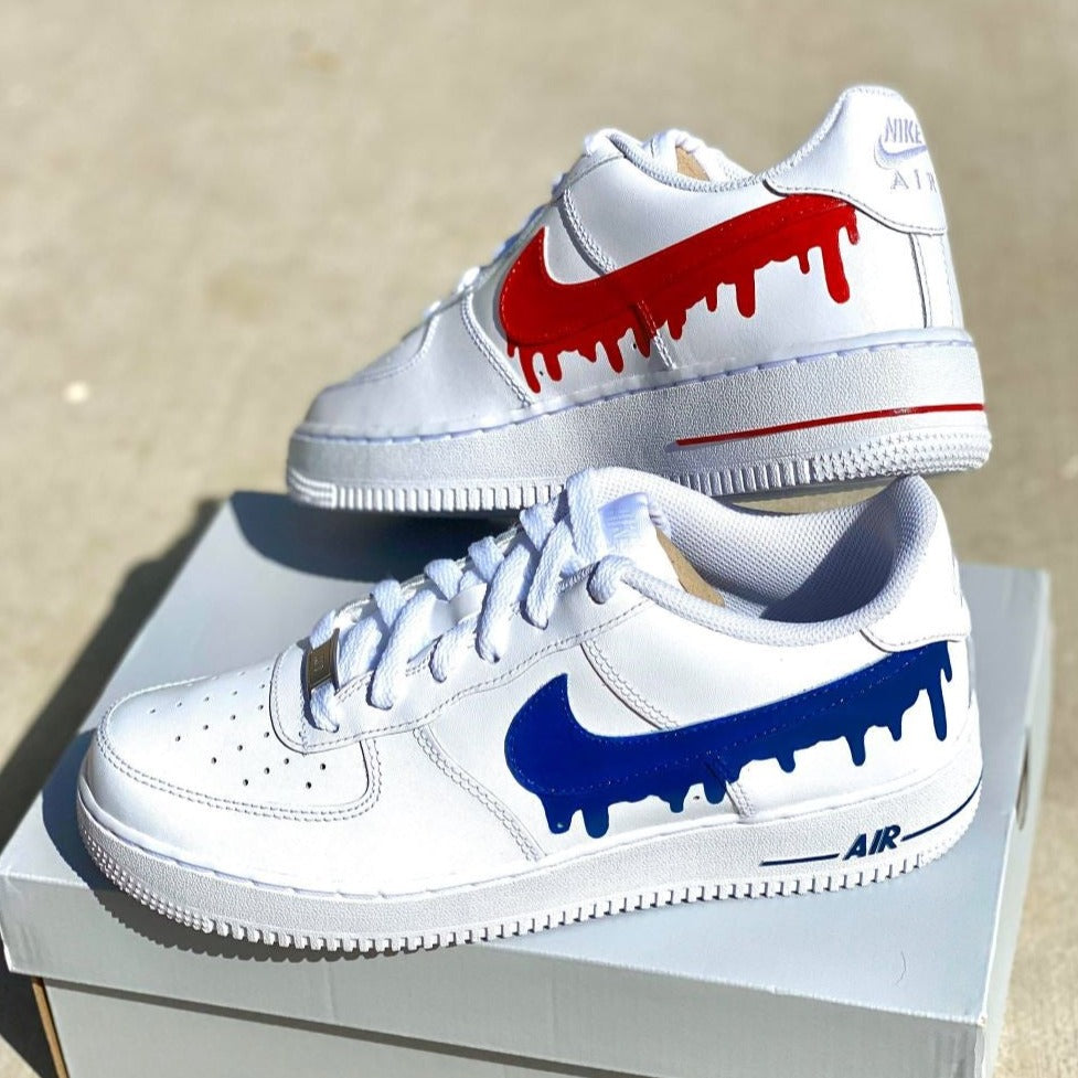 Blue Red Dripping Custom Sneakers Air Force 1