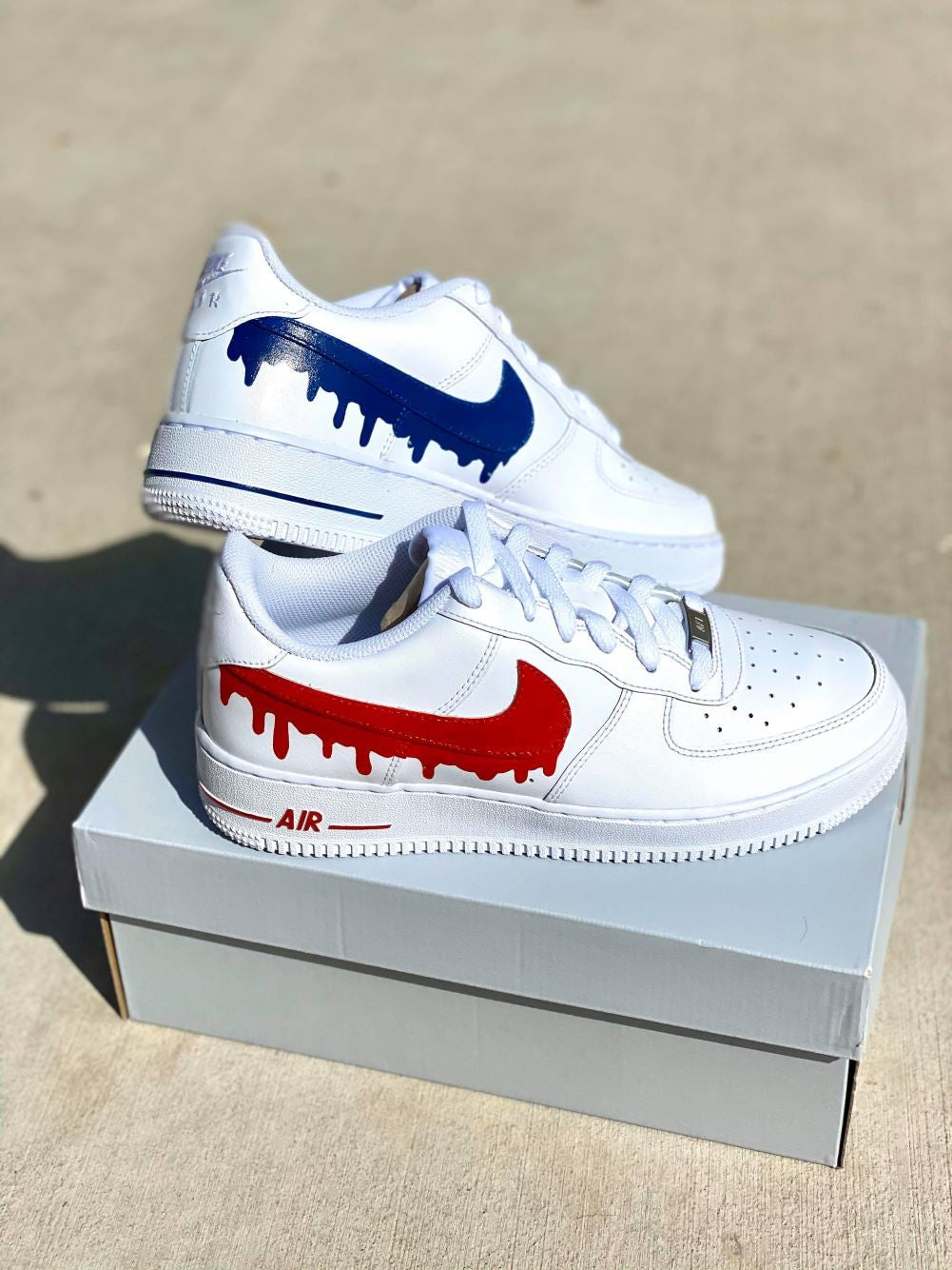 Blue Red Dripping Custom Sneakers Air Force 1