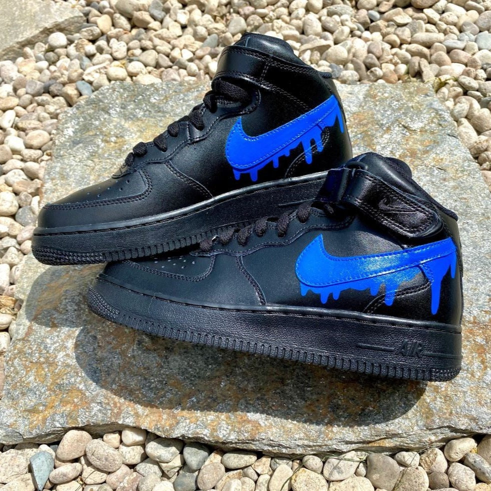 Blue Dripping Black Custom Sneakers Air Force 1