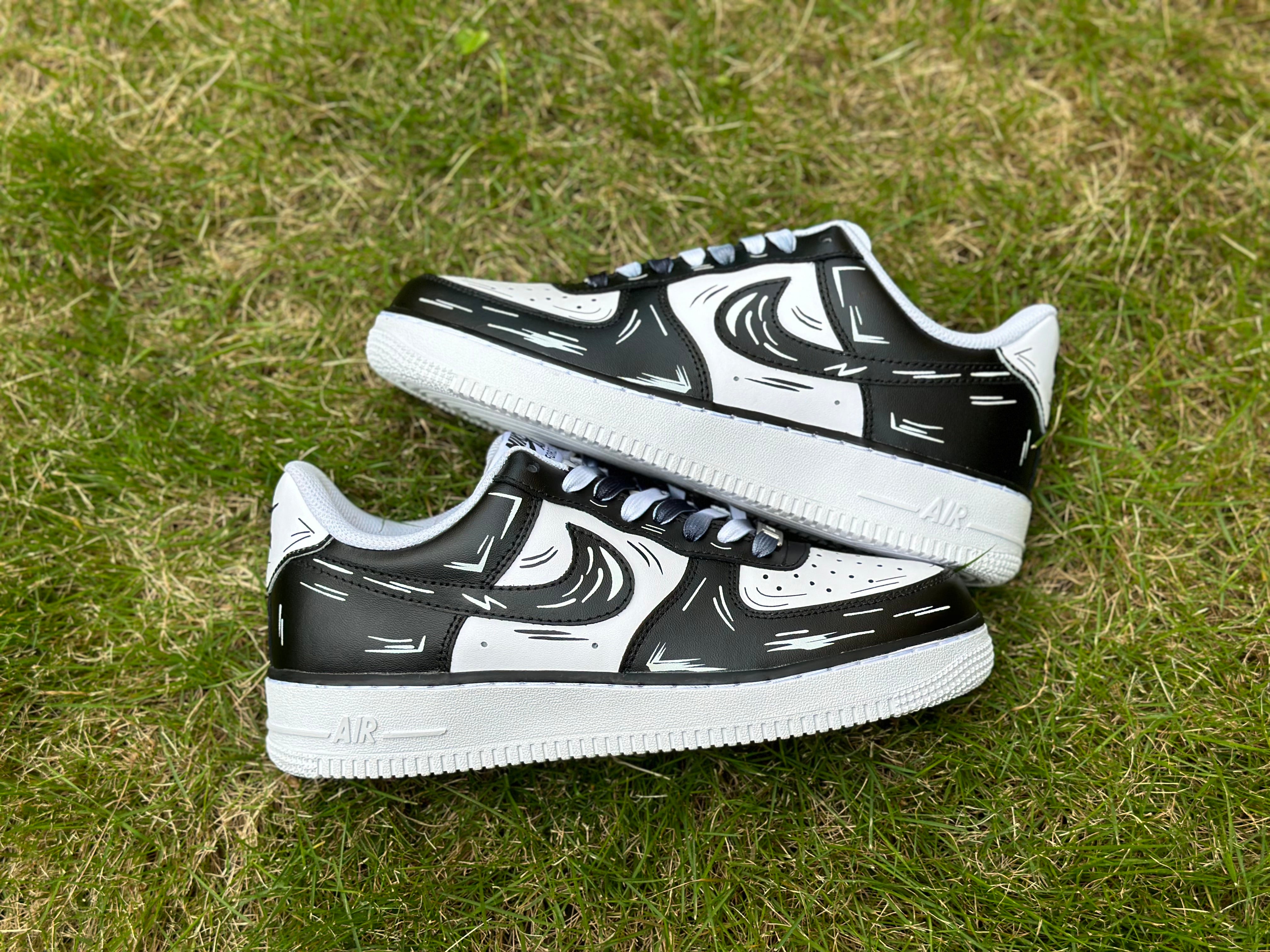 Custom Air Force 1 Black White Cartoon Lines