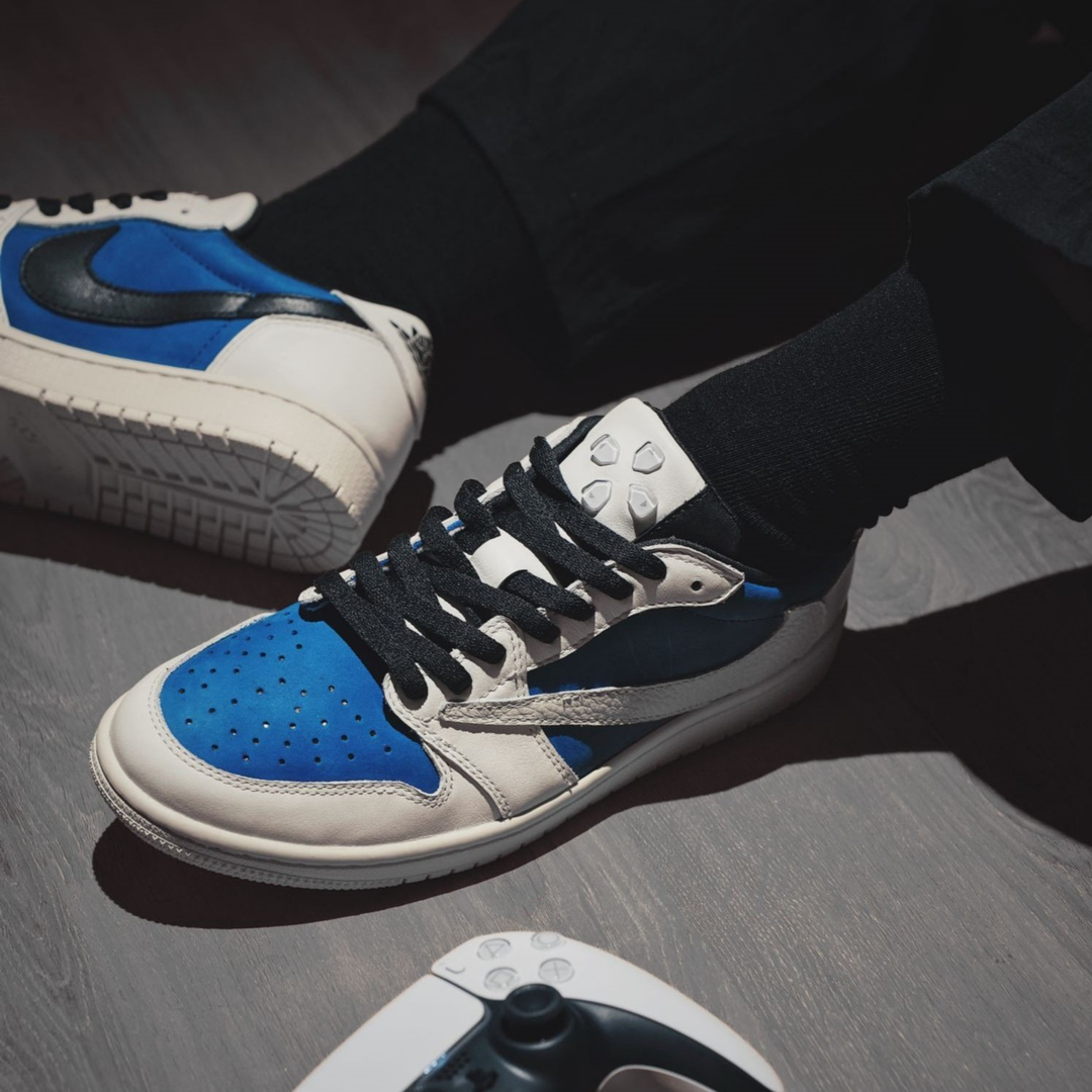 Blue White Custom Sneakers Air Jordan 1 Travis Scott