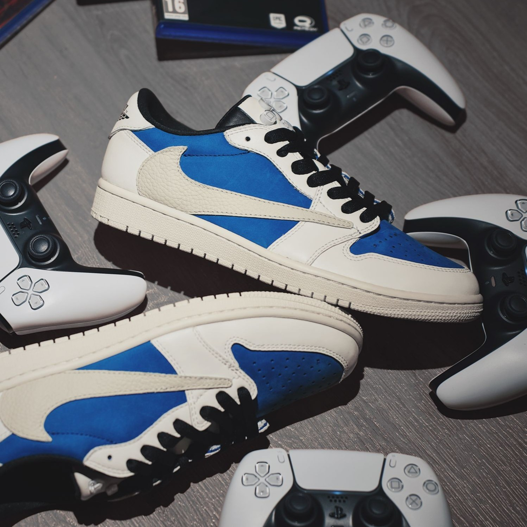 Blue White Custom Sneakers Air Jordan 1 Travis Scott