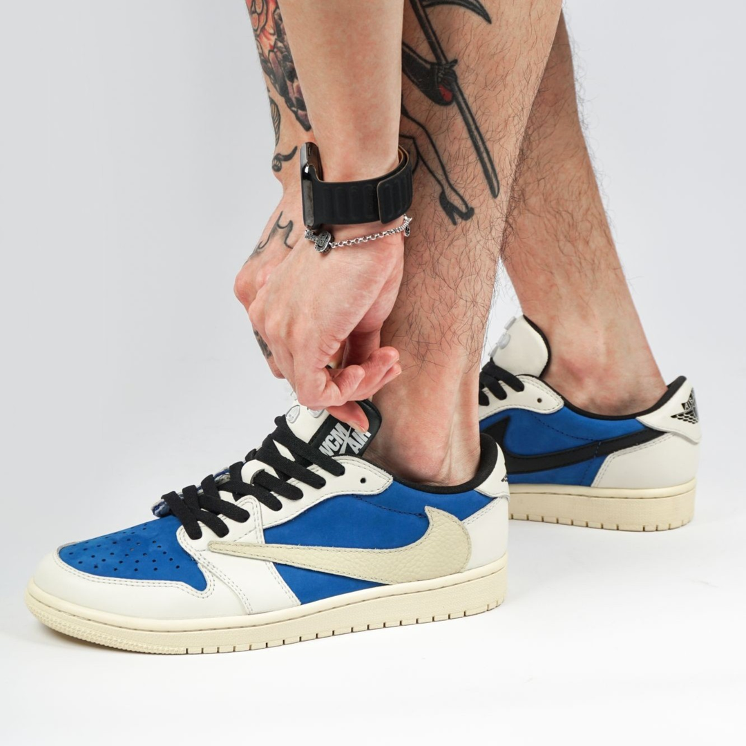 Blue White Custom Sneakers Air Jordan 1 Travis Scott