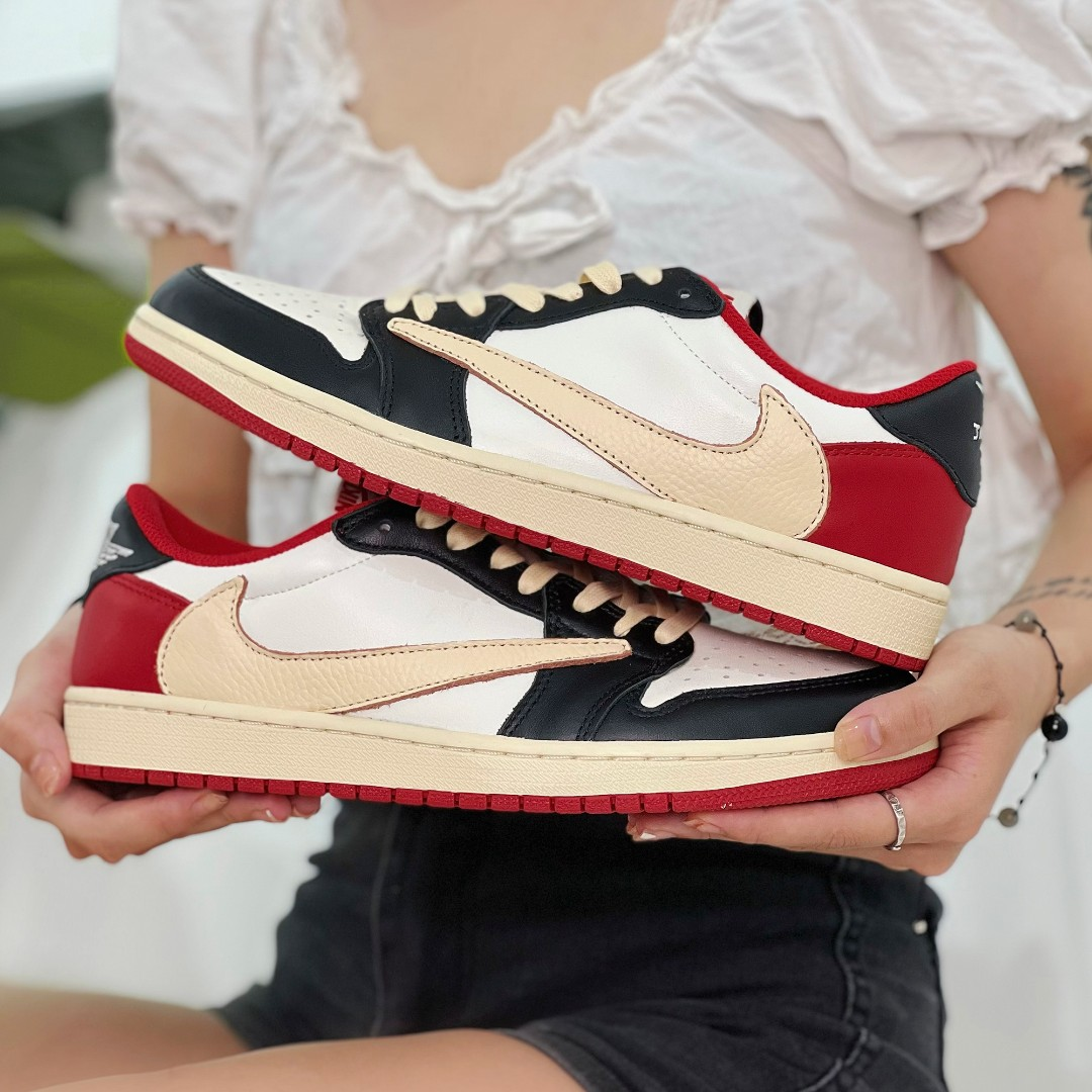 Red Beige Custom Sneakers Air Jordan 1 Travis Scott