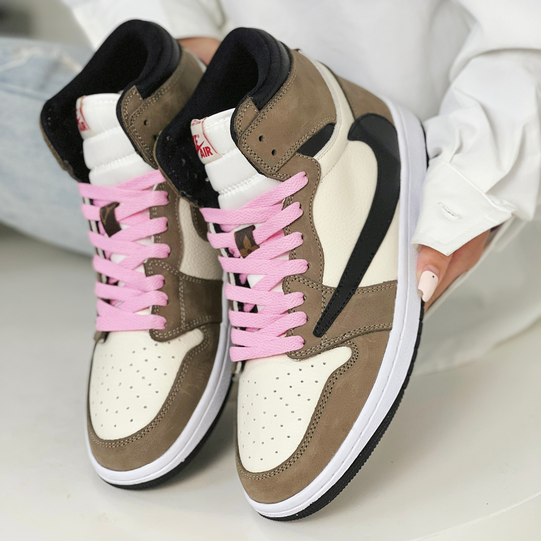 Brown Black Custom Sneakers Air Jordan 1 High Travis Scott