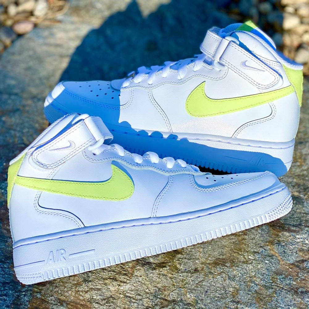 Neon Green Custom Sneakers Air Force 1 Mid