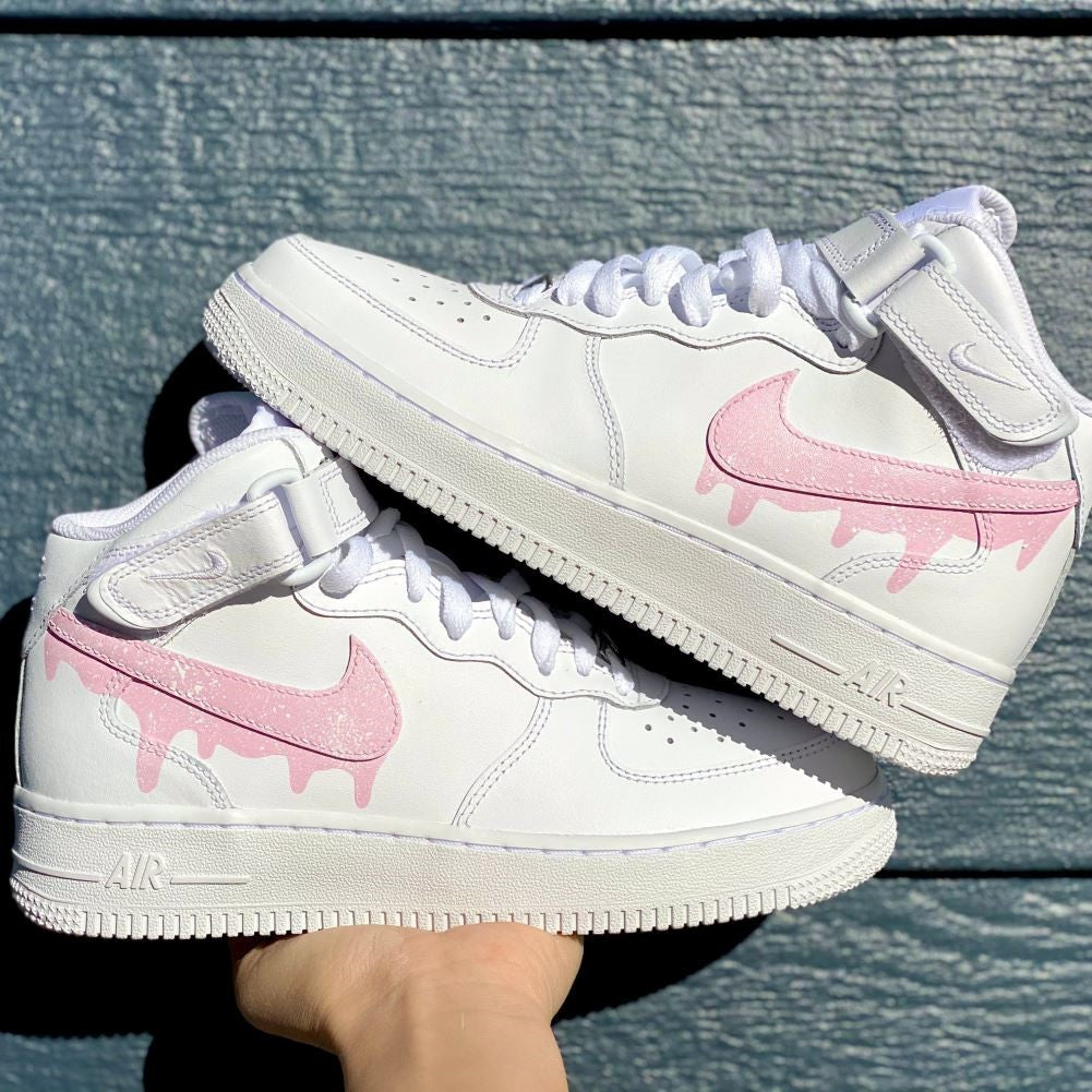 Baby Pink Drip Custom Sneakers Air Force 1 Mid