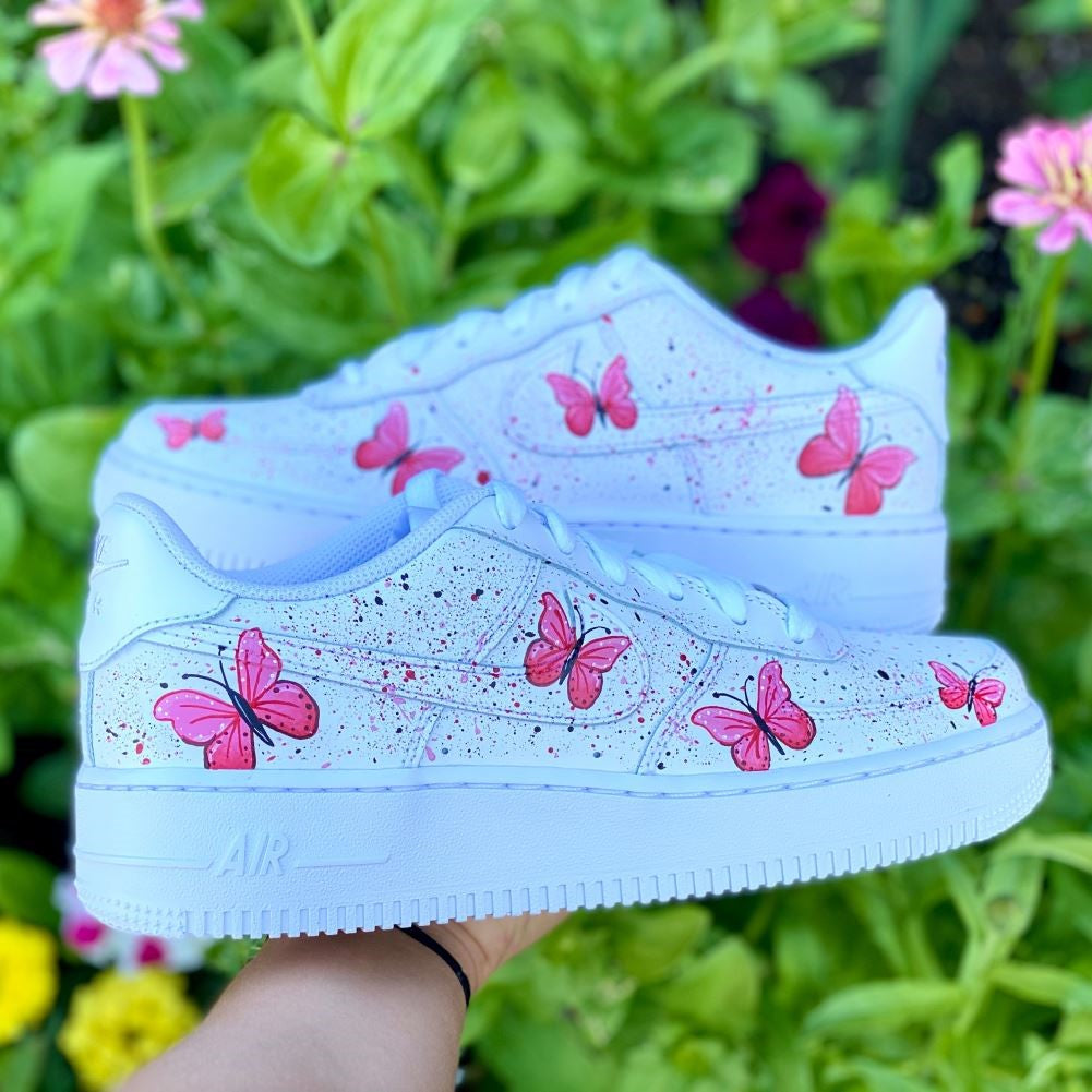 Pink Butterflies Splash Custom Sneakers Air Force 1