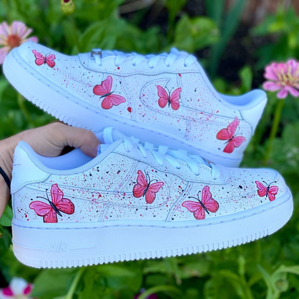 Pink Butterflies Splash Custom Sneakers Air Force 1