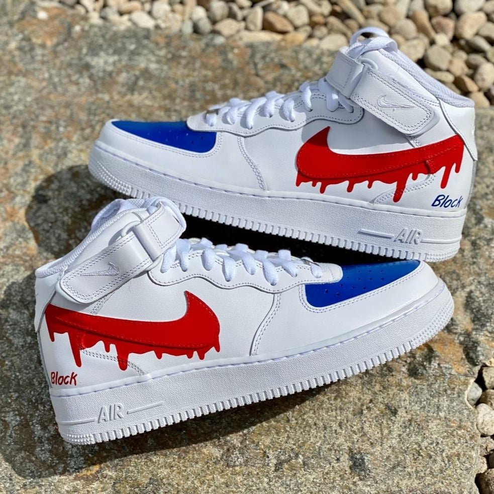 Red Blue Dripping Custom Sneakers Air Force 1 Mid