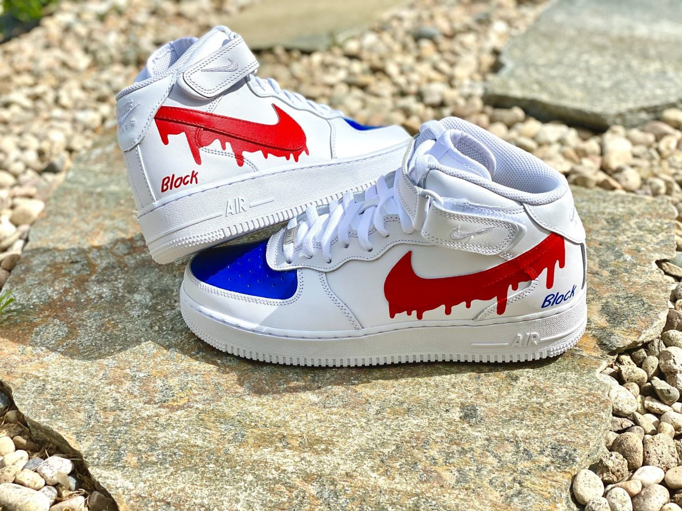 Red Blue Dripping Custom Sneakers Air Force 1 Mid