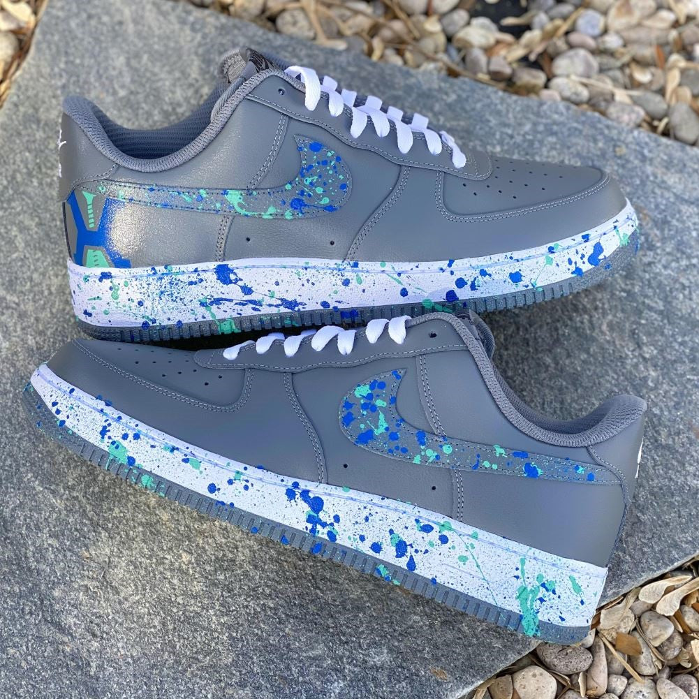 Grey Blue Splash Custom Sneakers Air Force 1