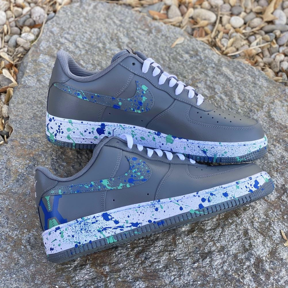 Grey Blue Splash Custom Sneakers Air Force 1