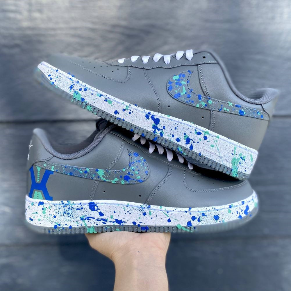 Grey Blue Splash Custom Sneakers Air Force 1