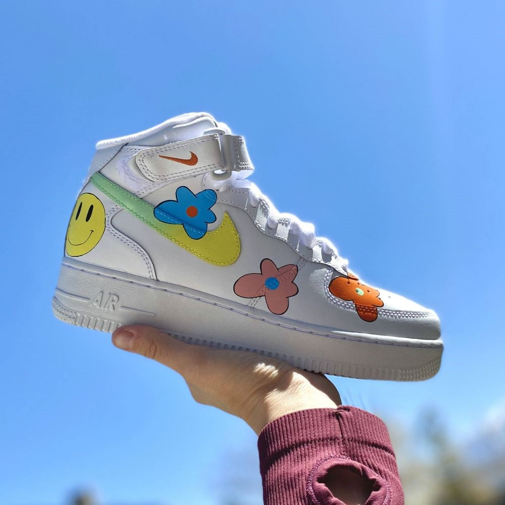 Smile Flower Custom Sneakers Air Force 1 Mid