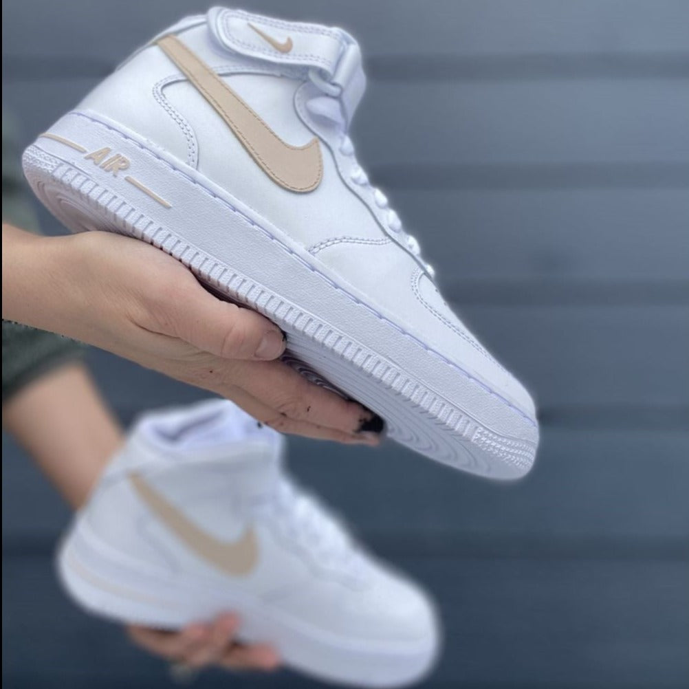 Beige Custom Sneakers Air Force 1 Mid