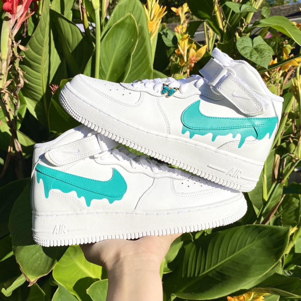 Mint Green Drip Custom Sneakers Air Force Mid