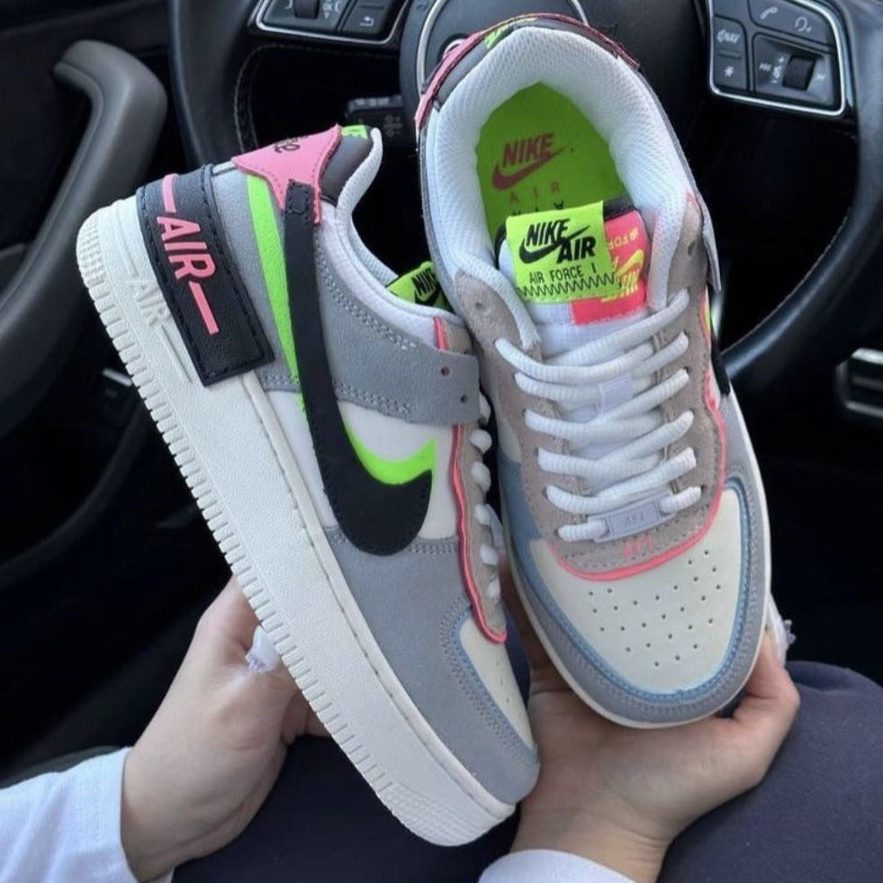 Grey Neon Shadow Sneakers Custom Air Force 1