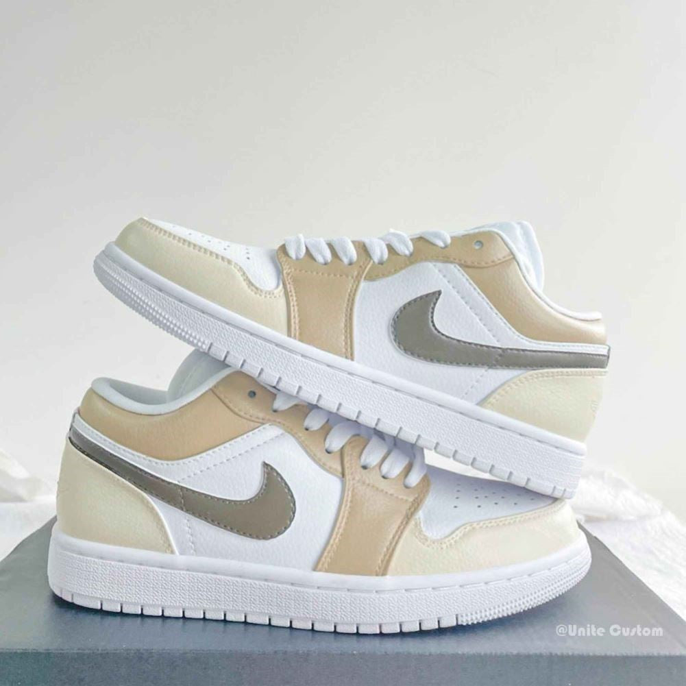 Beige Brown Custom Sneakers Air Jordan 1 Low