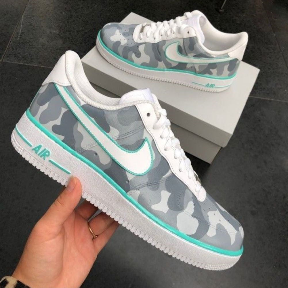 Grey Green Abstract Custom Sneakers Air Force 1