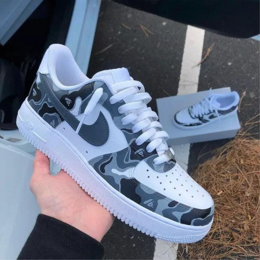 Grey Abstract Doodle Custom Sneakers Air Force 1