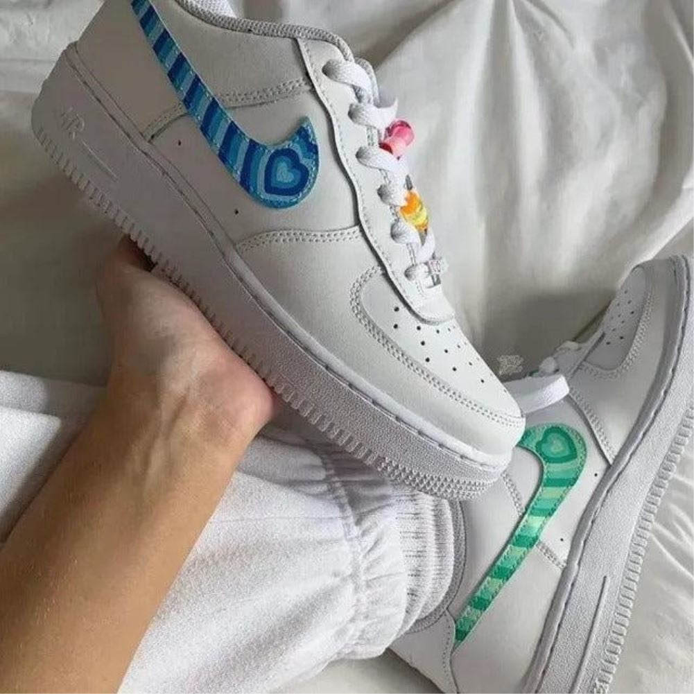 Blue Green Heart Custom Sneakers Air Force 1