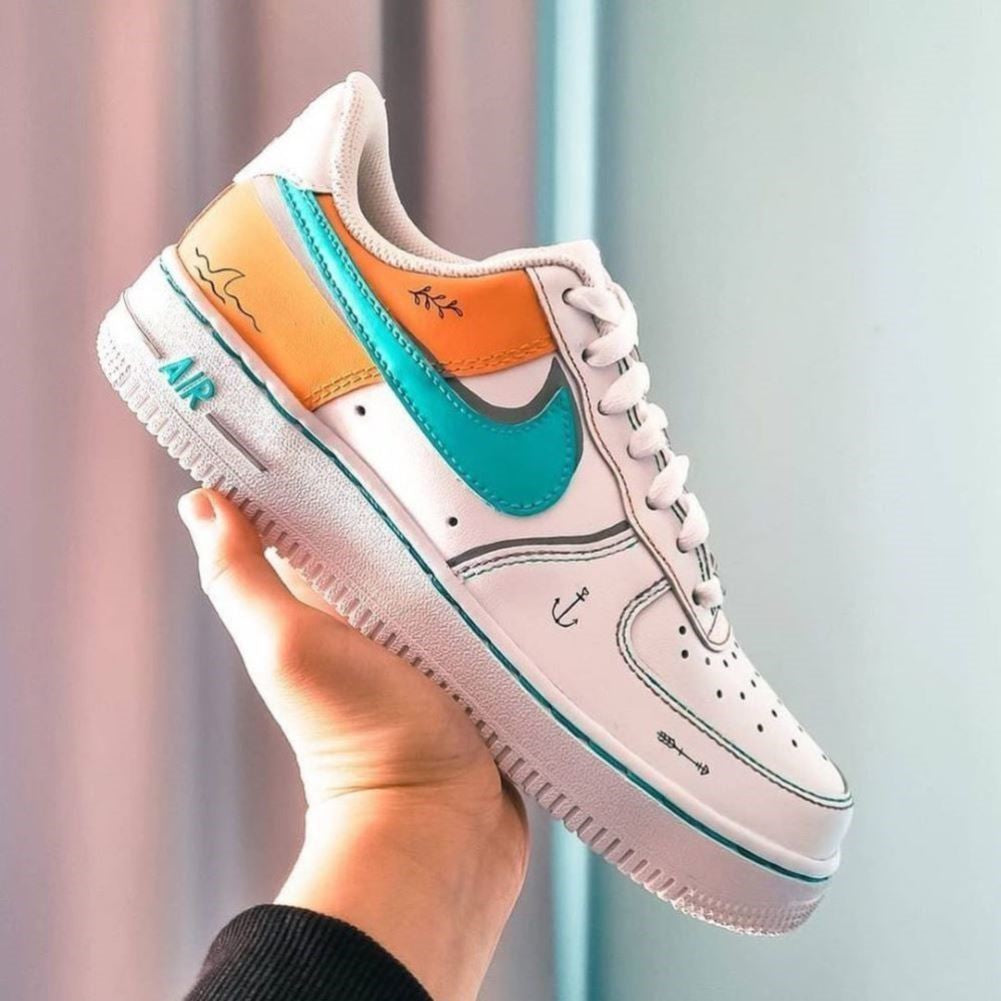 Orange Green Doodle Custom Sneakers Air Force 1