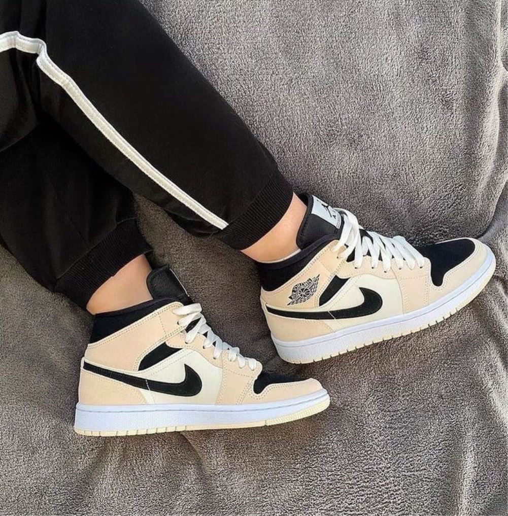 Beige Black Sneakers Custom Air Jordan 1