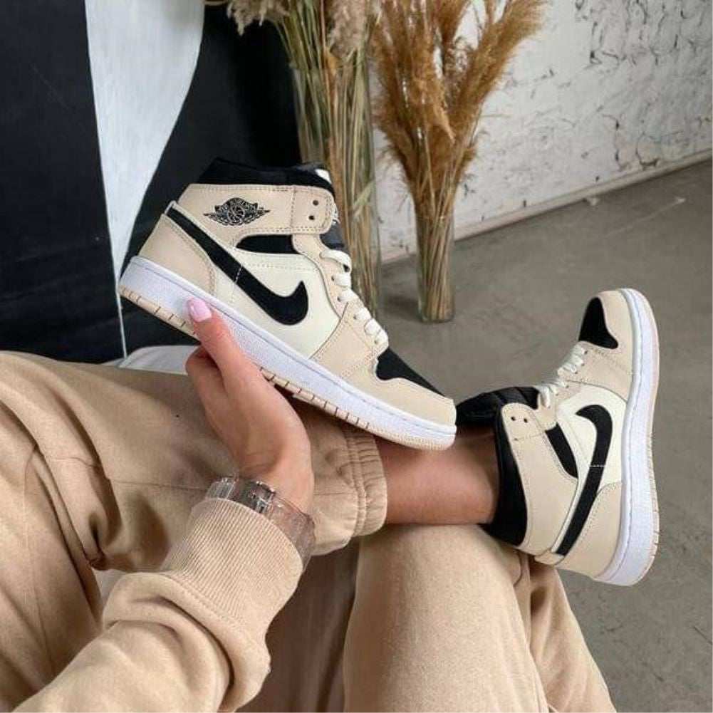 Beige Black Sneakers Custom Air Jordan 1