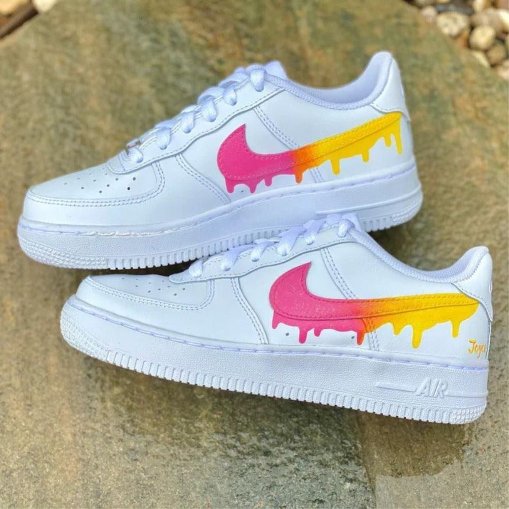 Pink Yellow Dripping Custom Sneakers Air Force 1