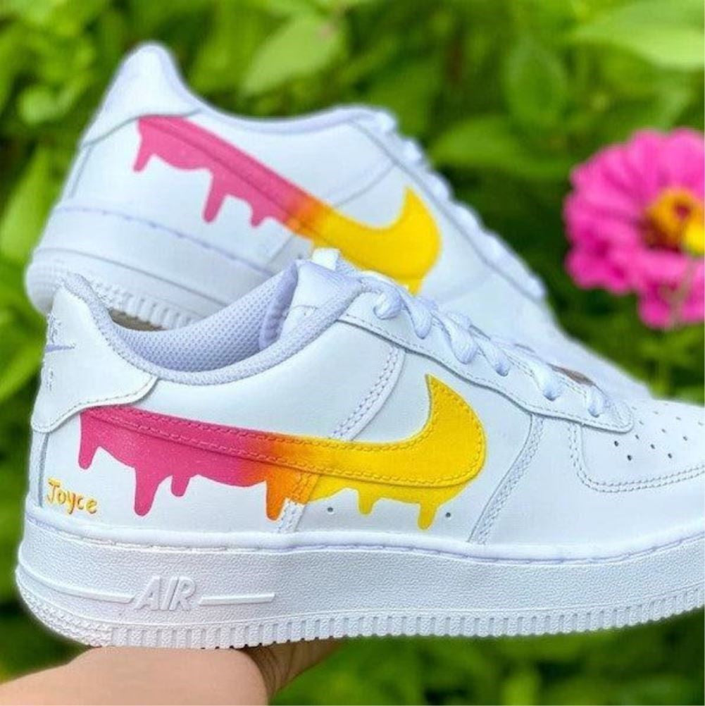 Pink Yellow Dripping Custom Sneakers Air Force 1