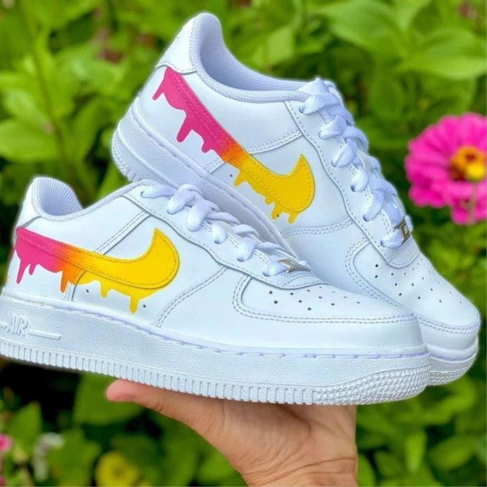 Pink Yellow Dripping Custom Sneakers Air Force 1