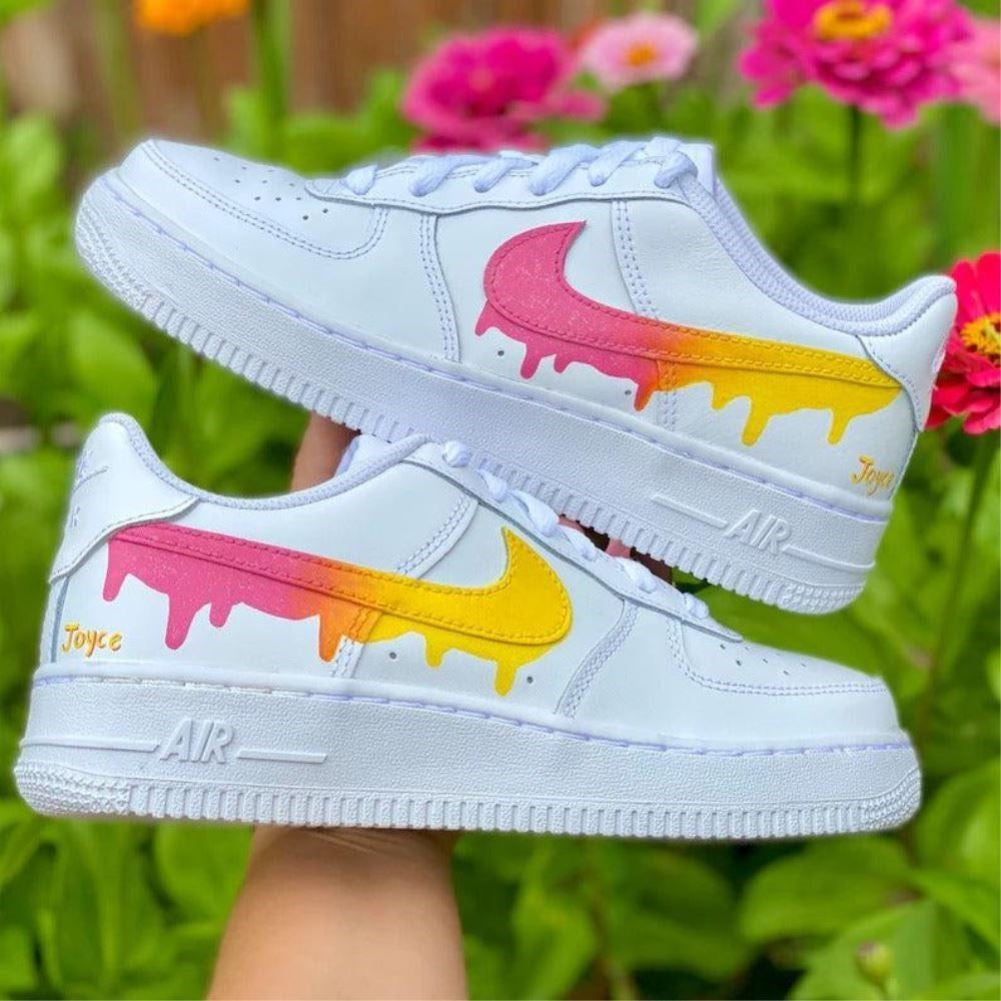 Pink Yellow Dripping Custom Sneakers Air Force 1