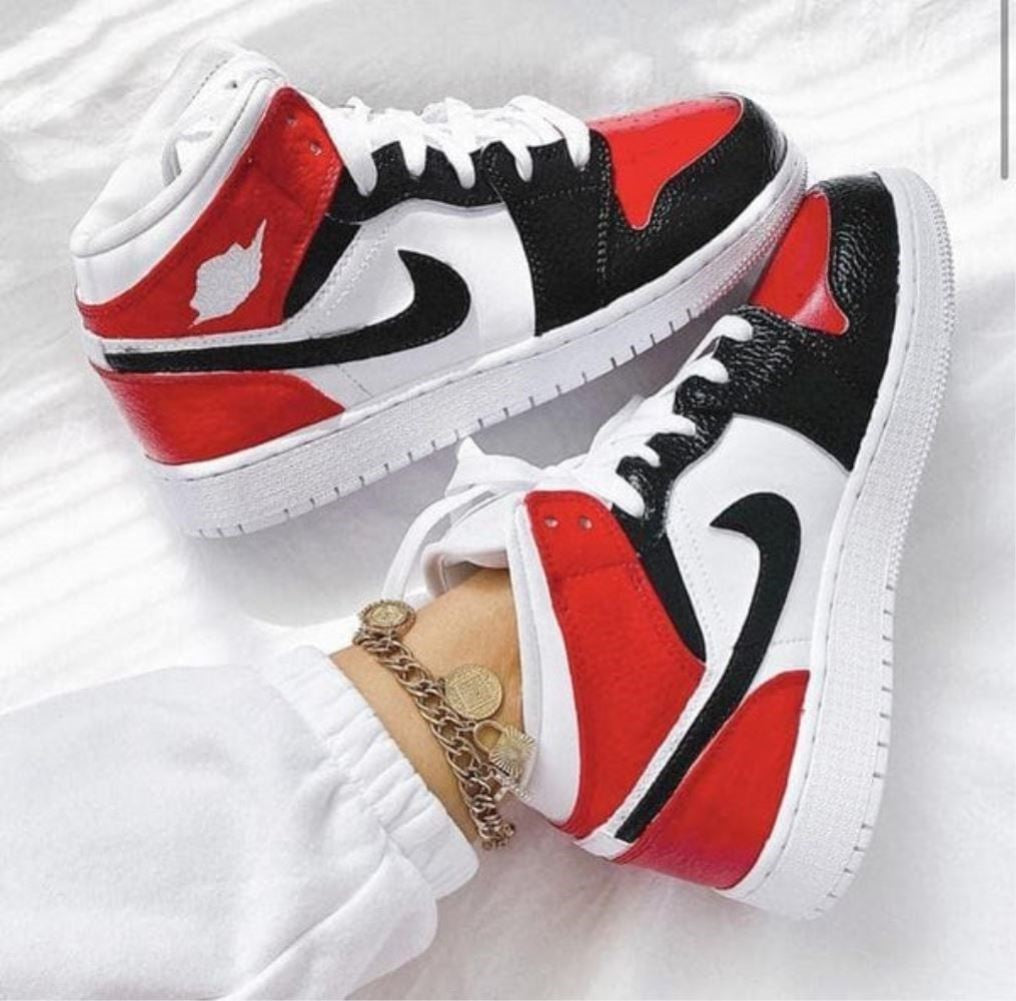 Red Black Smooth Custom Sneakers Air Jordan 1