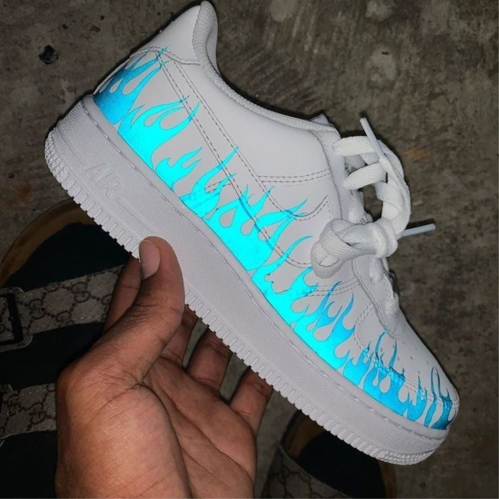 Reflective Blue Flame Custom Sneakers Air Force 1