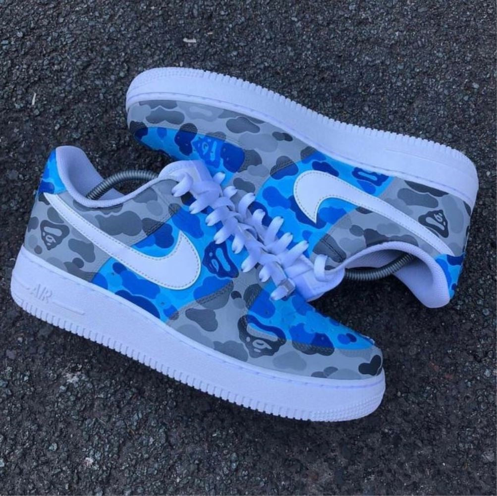 Blue gray Graffiti Custom Sneakers Air Force 1