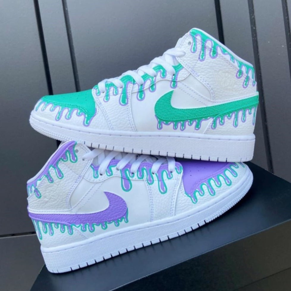 Green Purple Dripping Custom Sneakers Air Jordan 1