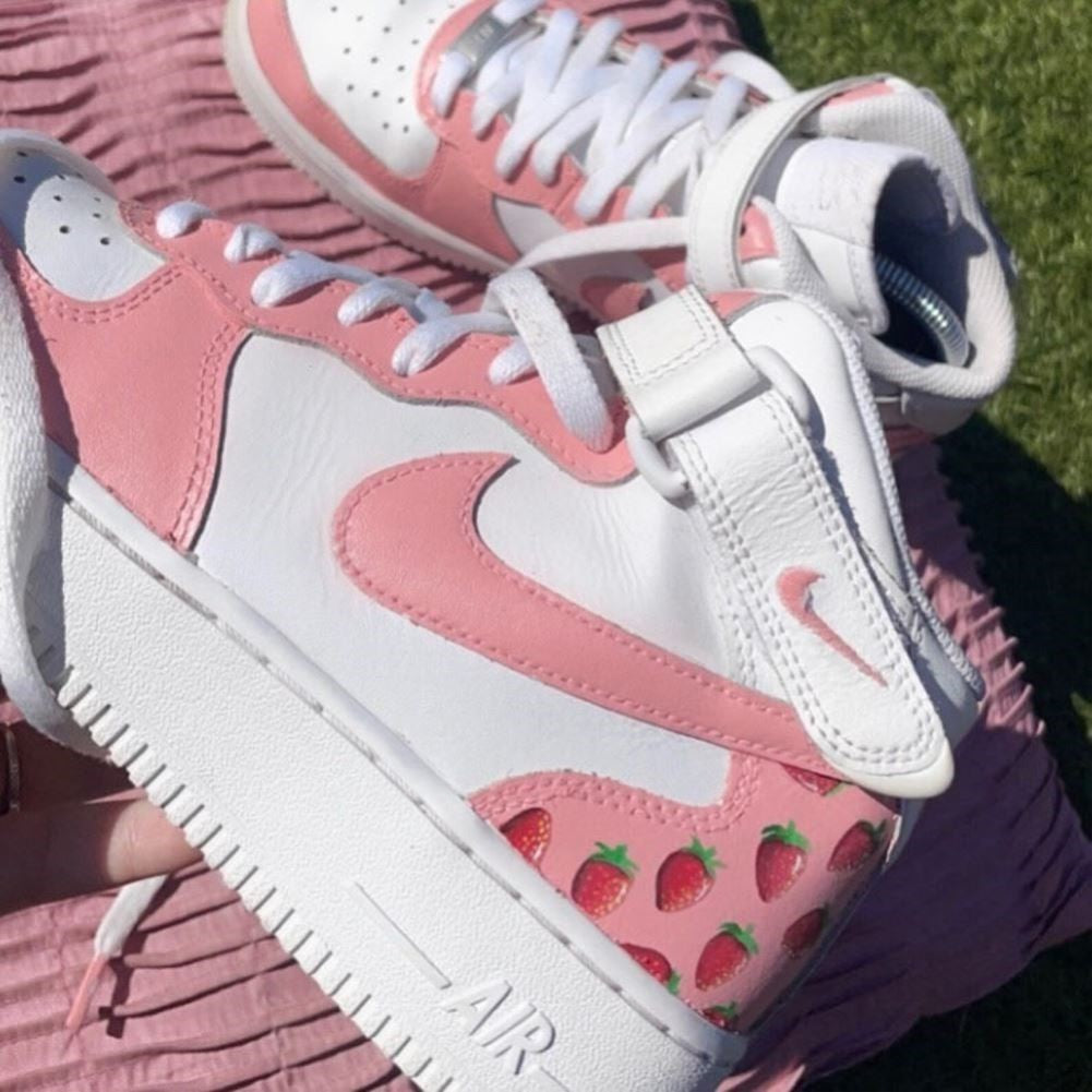 Pink Strawberry Custom Sneakers Air Force 1 Mid