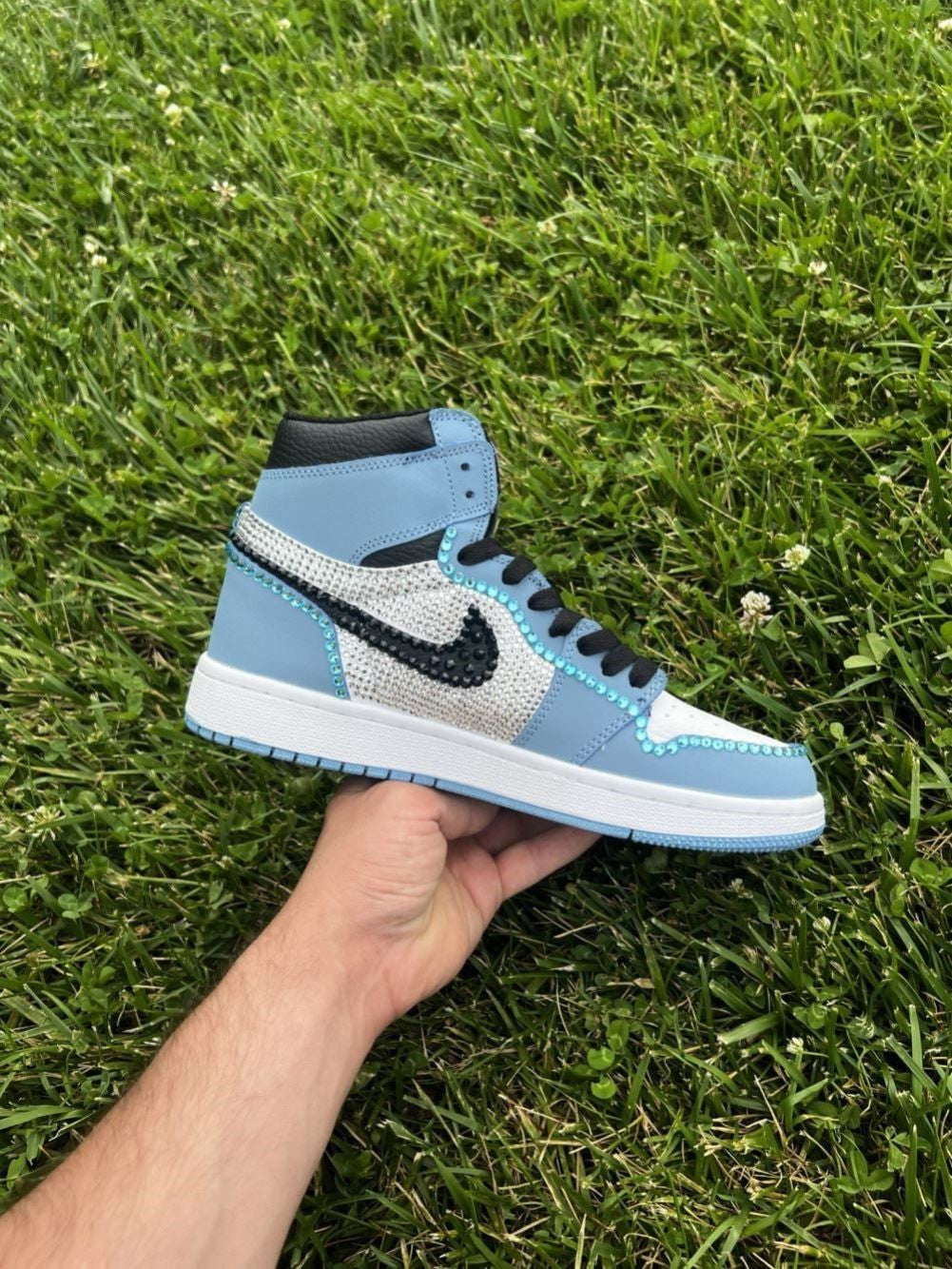 Blue Rhinestones Custom Sneakers Air Jordan 1