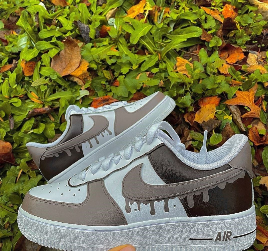 Mocha Brwon Dripping Custom Sneakers Air Force 1