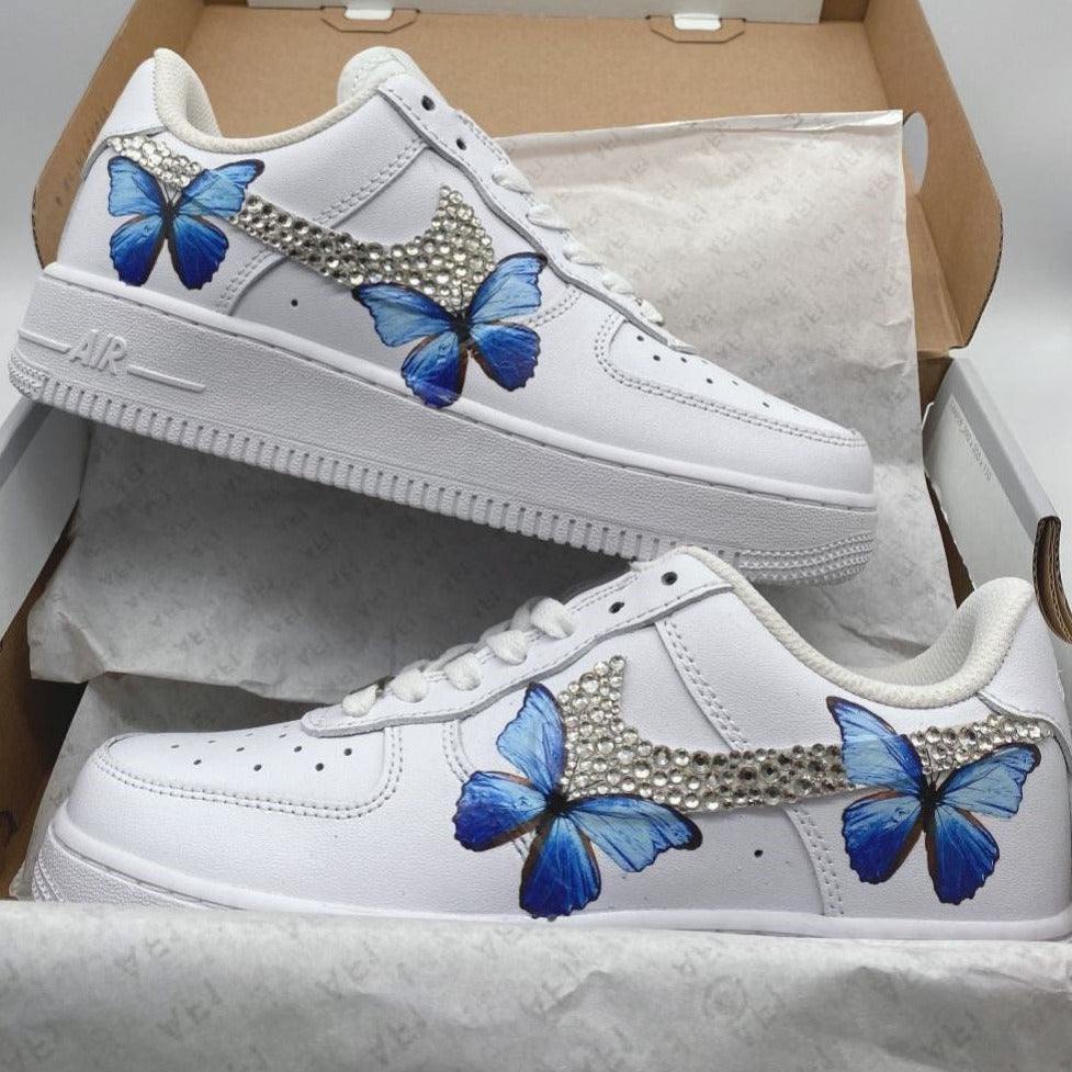 Blue Butterfly Rhinestone Custom Sneakers Air Force 1